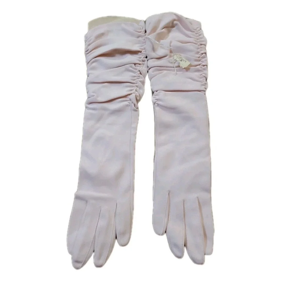 Vintage‎ Ladies Gloves 100% Nylon Light Pink Mid Arm Macys Fits 7-8